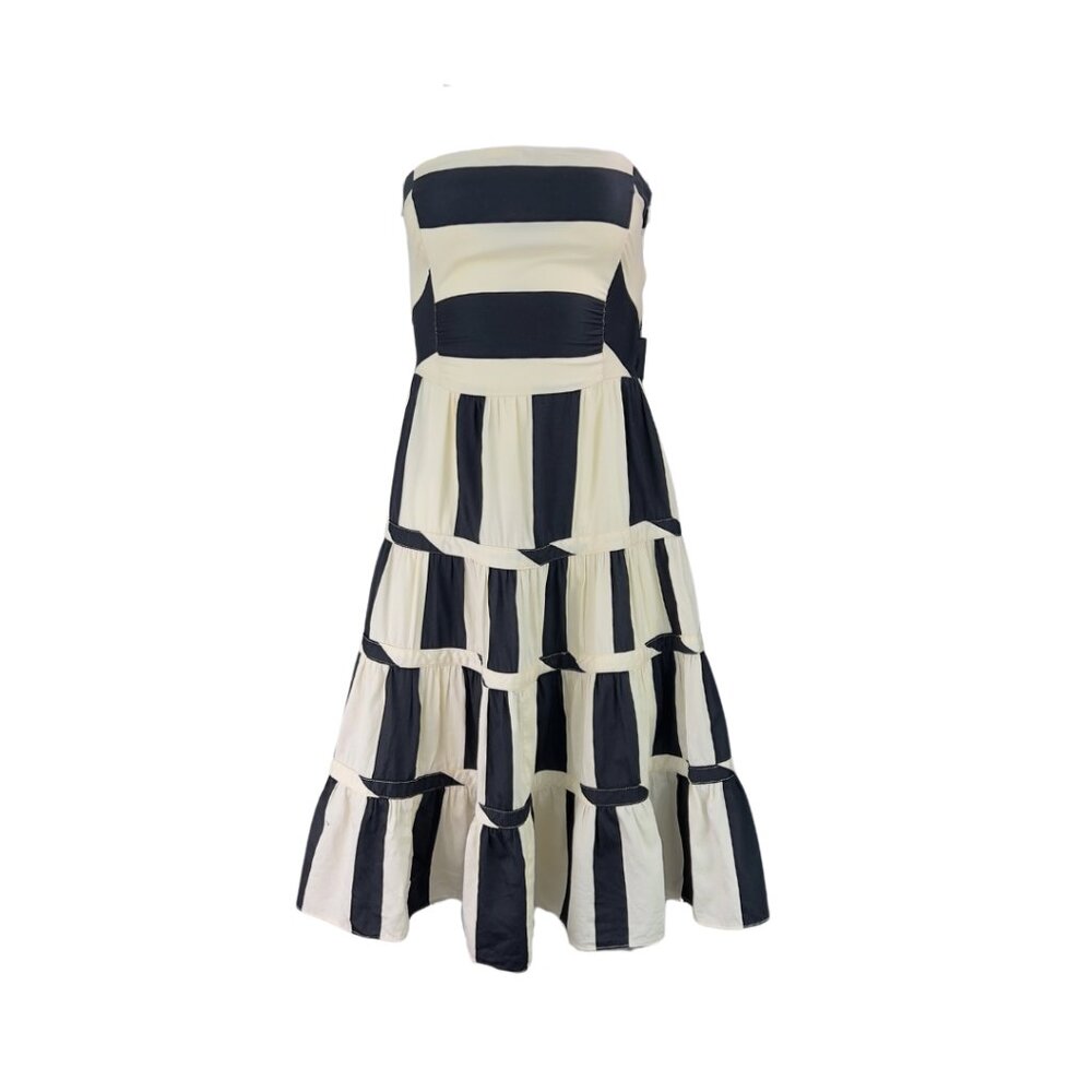 Lightweight Zara Cotton Strapless Dress in Beige and Black Stripes